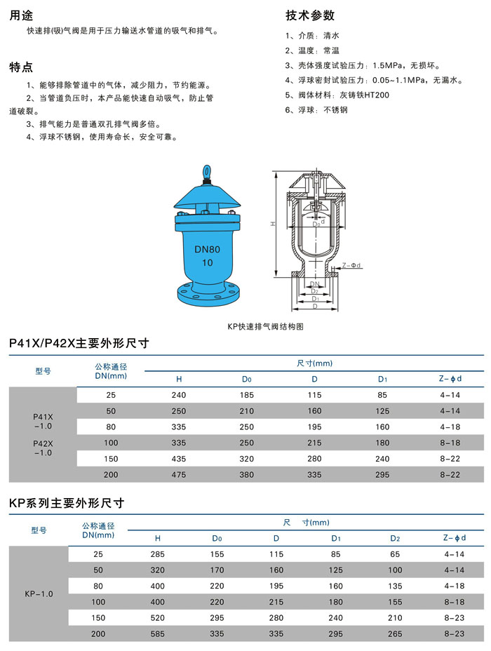 KP-10~P42X快速排氣閥結(jié)構(gòu)圖