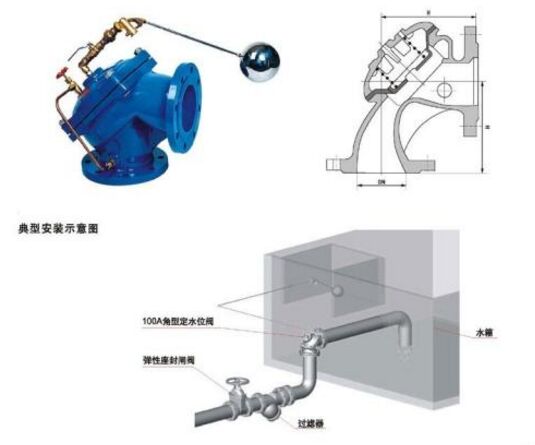 100A角型定水位閥安裝示意圖