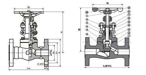 鍛鋼法蘭截止閥J41H結構圖