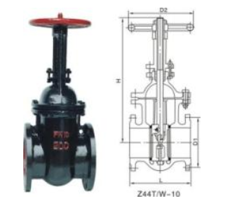 Z44T~Z44W~Z44H 型鐵制平行式雙閘板閘閥結(jié)構(gòu)圖