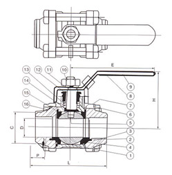 三片式焊接球閥結構圖
