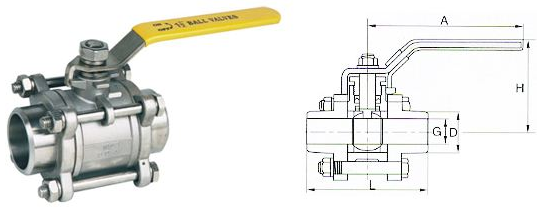 三片式對焊球閥結構圖