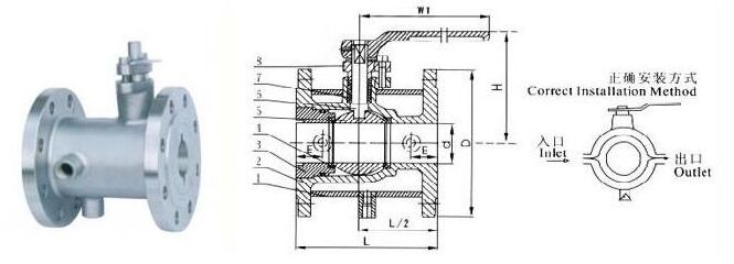 V型保溫法蘭球閥結構圖