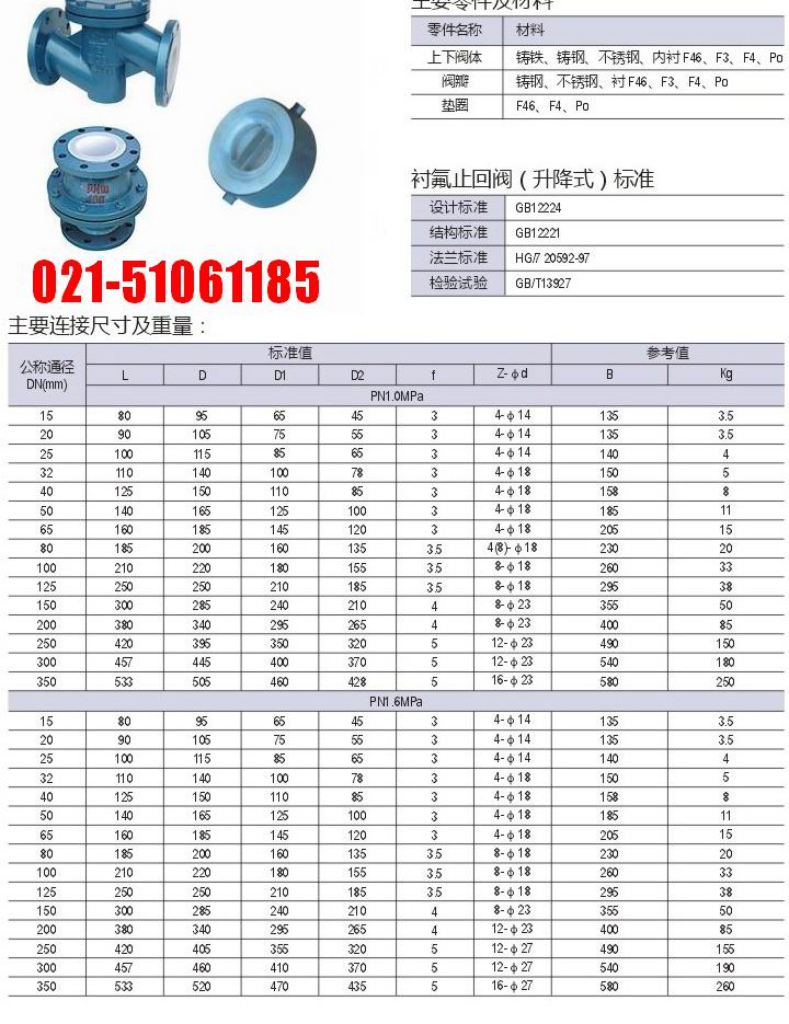 襯氟升降式止回閥H42F46-16C結(jié)構(gòu)圖