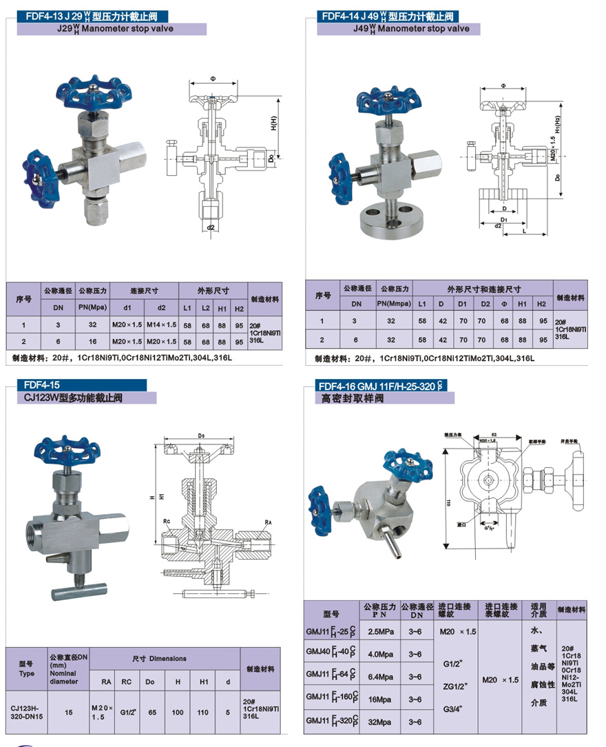 J49W-160P(320P)壓力計(jì)針型閥